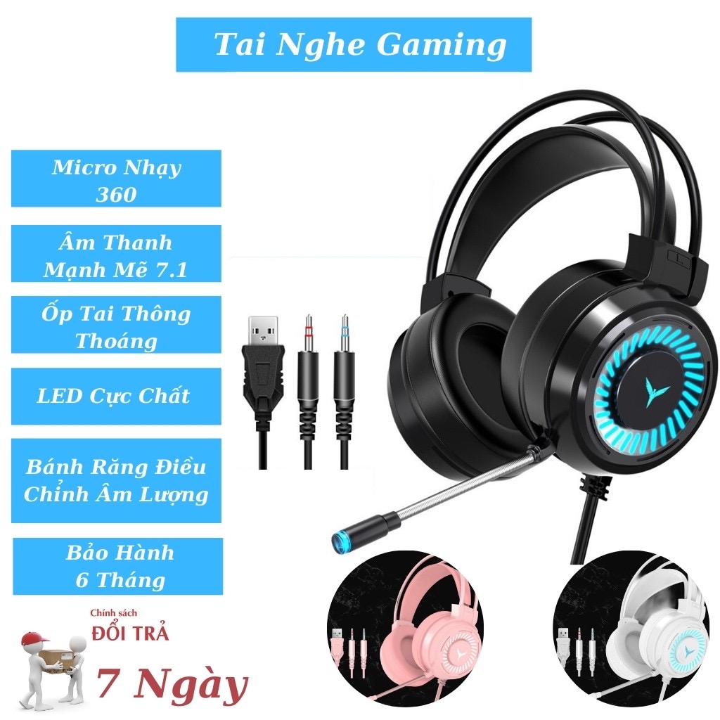 Tai Nghe Gaming Chụp Tai Tích Hợp Mic Đàm Thoại Có Led Phát Sáng Dành Cho Máy Tính Cây