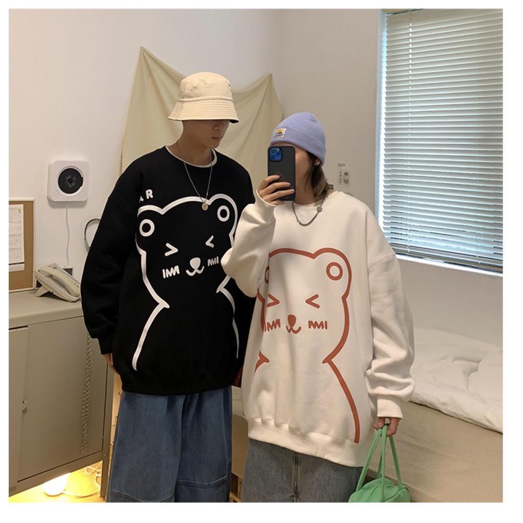 Áo Sweater Nỉ Bông Họa Tiết Gấu HO-BEAR Form Rộng Unisex Nam Nữ BASIC 4 Màu Hottrend Ulzzang