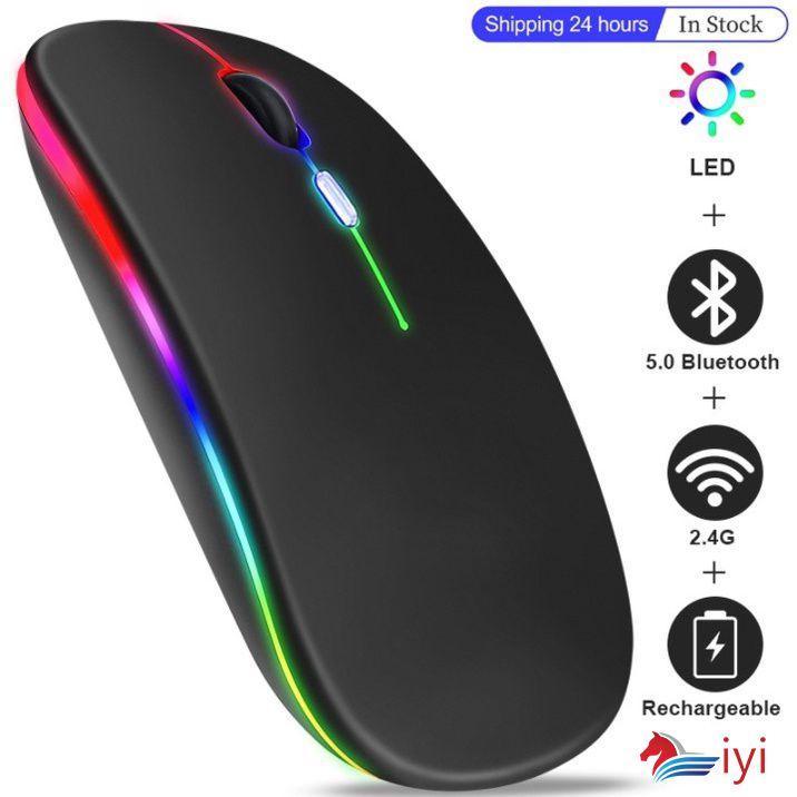 Chuột Bluetooth Không Dây Usb Sạc Rgb Cho Laptop Macbook Chơi Game Game Thủ 2.4Ghz 1600Dpi