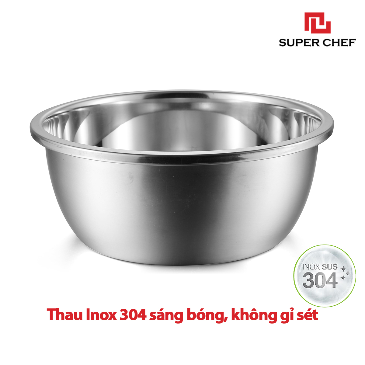 Combo Thau Và Rổ Inox 304 Super Chef Dày, Cao Cấp Sáng Bóng, Không Gỉ Sét, Hoen Ố Và Siêu Bền Bỉ, Sang Trọng