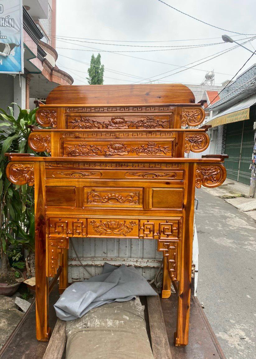 [Trả góp 0%] BÀN THỜ GỖ 3 TẦNG - BÀN THỜ TAM CẤP,  BÀN THỜ GIA TIÊN GỖ TRÀM 3 TẦNG bông vàng