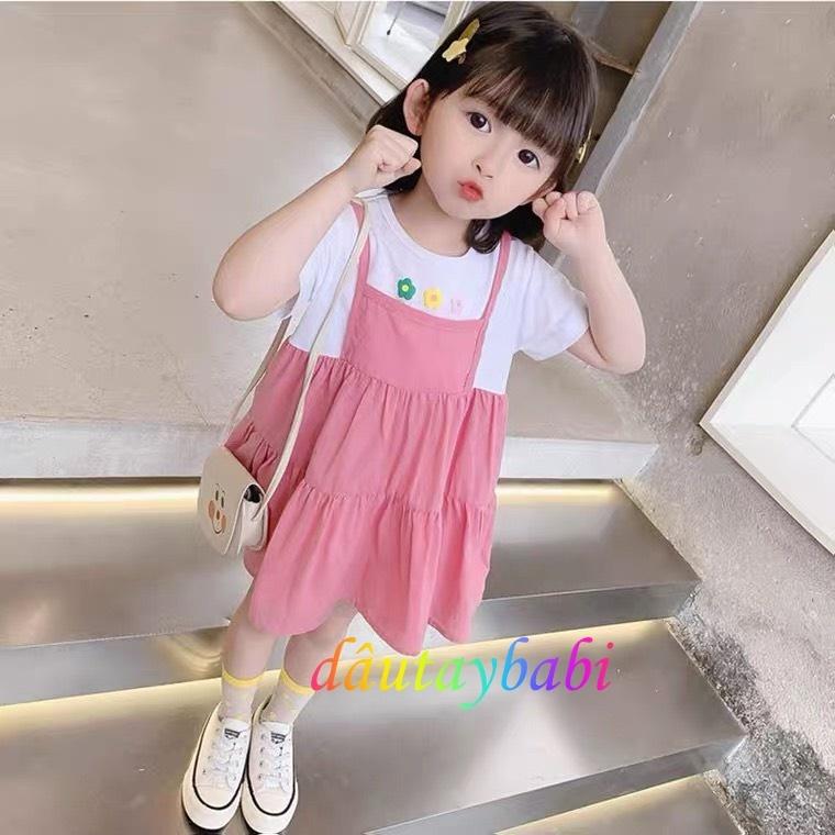 Đầm babydoll bé gái siêu xinh áo thun cotton phối thân váy kate nhẹ nhàng cho bé 10-40kg