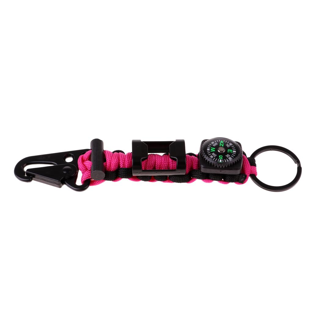 Outdoor Parachute Cord Lanyard W/ Compass Keychain Bottle Opener Flint Fire Starter