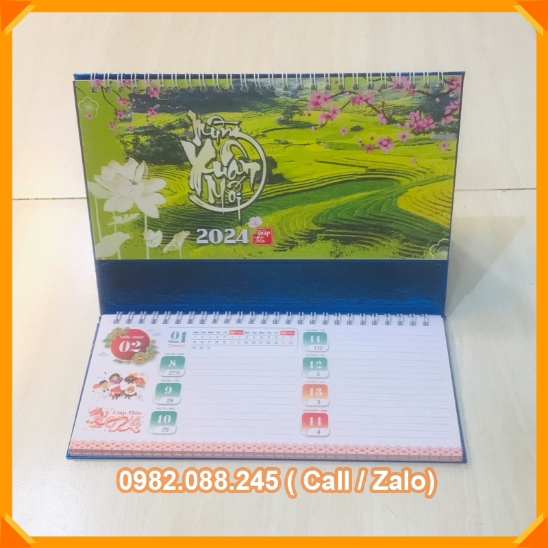 Lịch để bàn 2024 chữ M có dải note ghi chú ngày, tuần, đủ ngày âm dương