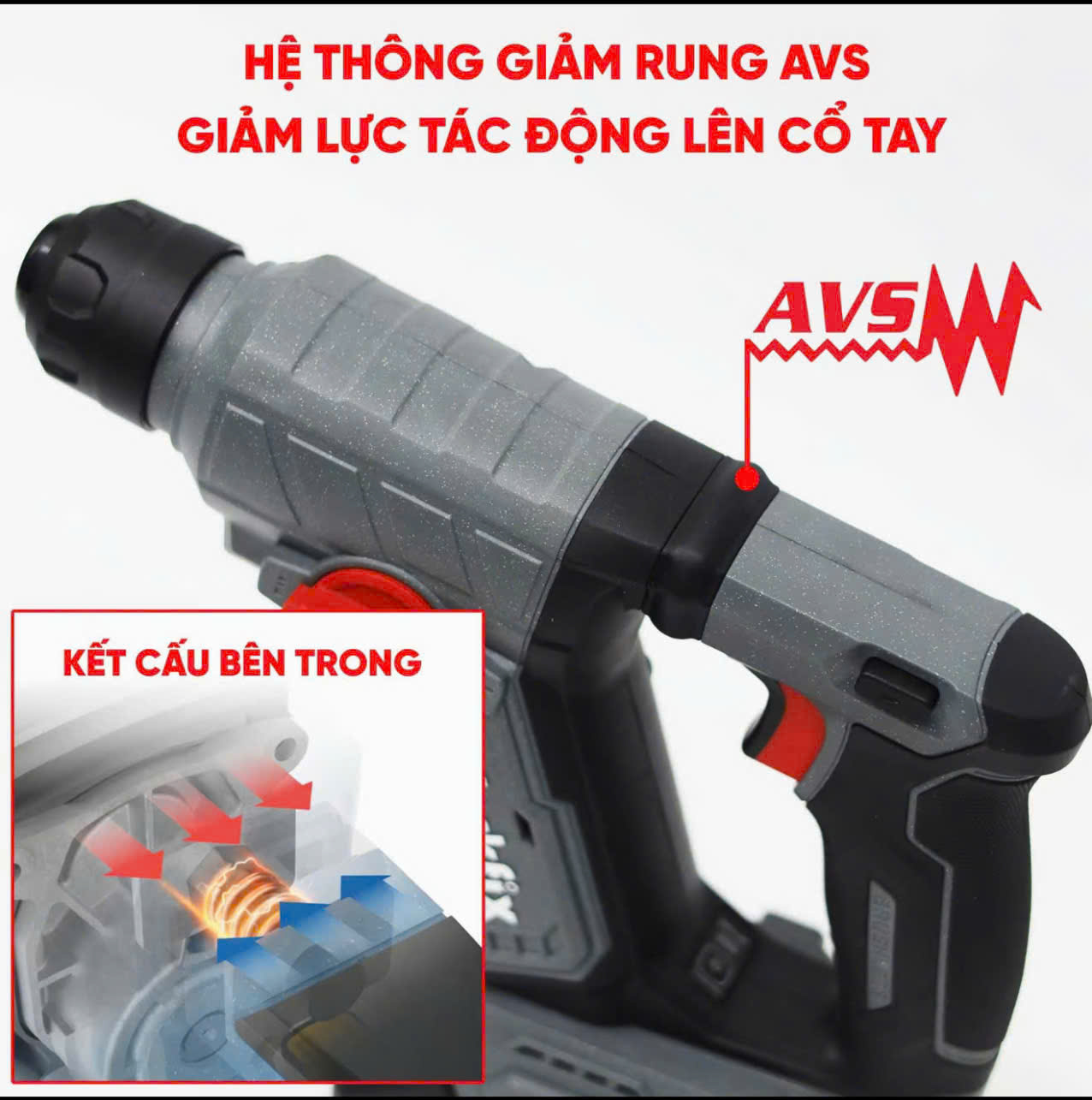 Máy Khoan Bê Tông Mini Wokfix WF-RH 1902MN Có Tạo Xung – Không Chổi Than – Lực Đập 1.9J Trọng Lượng Nhẹ