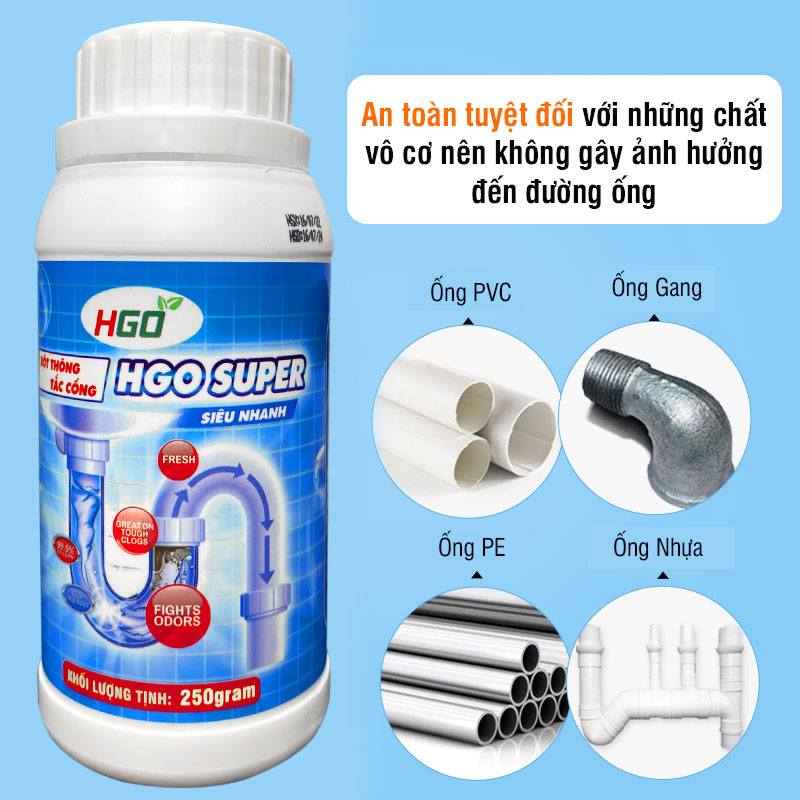 Bột thông cống cực mạnh HGO SUPER siêu nhanh, siêu mạnh, siêu an toàn 250gram