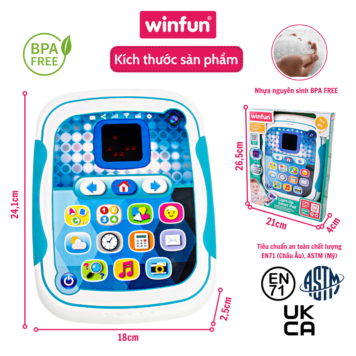 Đồ chơi giáo dục - Bảng Ipad hỗ trợ học tập số, chữ cái và nhiều kiến thức thú vị cho bé Winfun 2272 hàng chính hãng