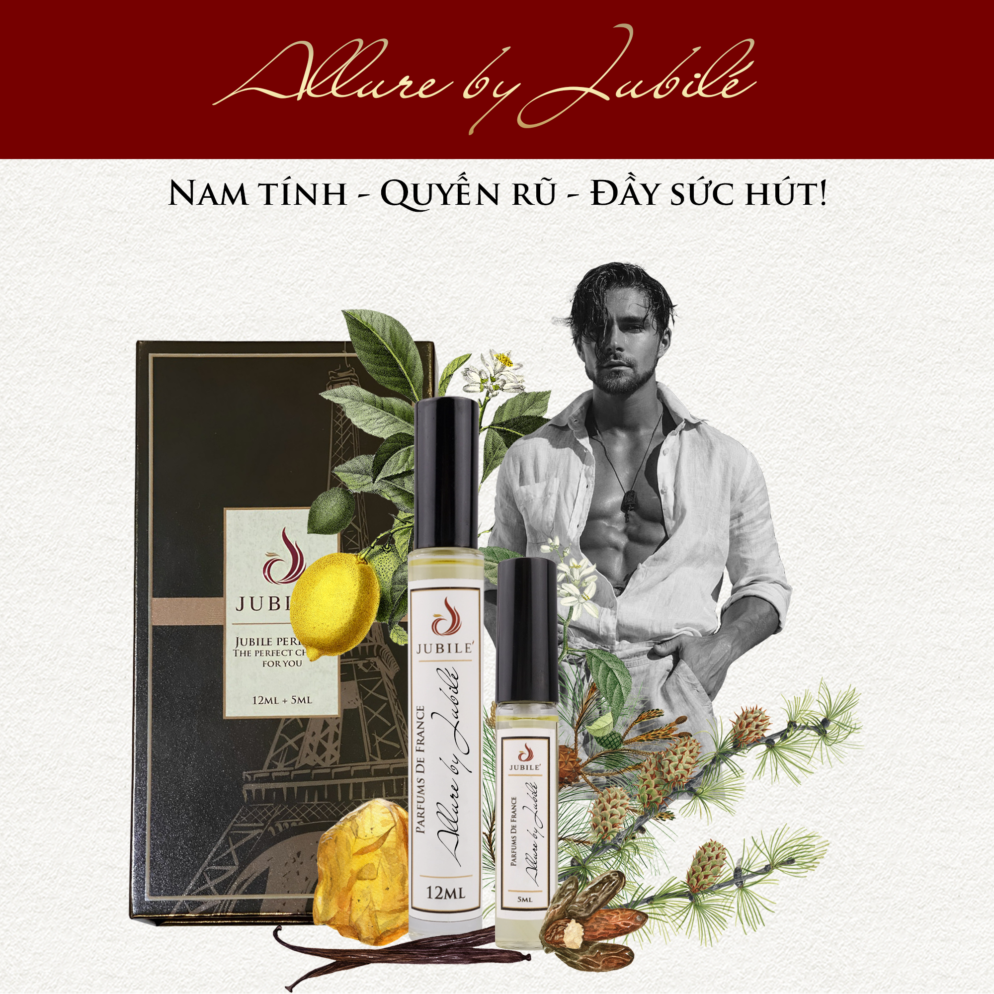 Set Tinh dầu nước hoa Pháp nam Allure by Jubilé Dạng lăn 12ml + Dạng xịt 5ml Thơm Lâu, Sang Trọng