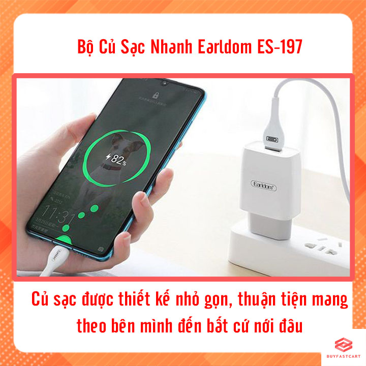 Bộ sạc nhanh type c 2.1A Earldom ES-197 kèm dây - Hàng chính hãng