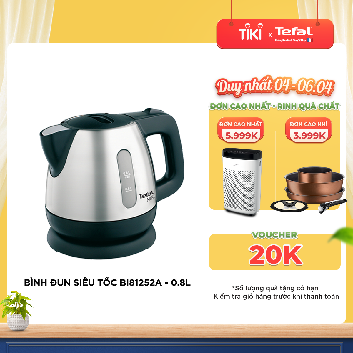 Bình đun siêu tốc 0.8L Tefal BI81252A- Hàng chính hãng