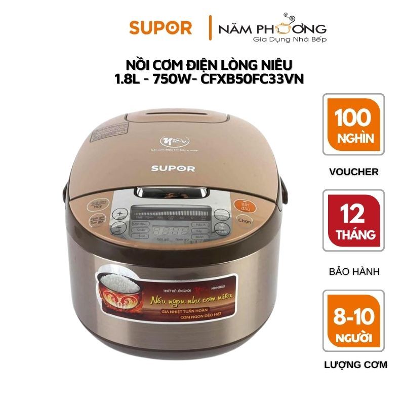 (HÀNG CHÍNH HÃNG) Nồi cơm điện tử thông minh niêu E-Spherical Supor CFXB-50FC33VN-75 - 1.8L, 750W