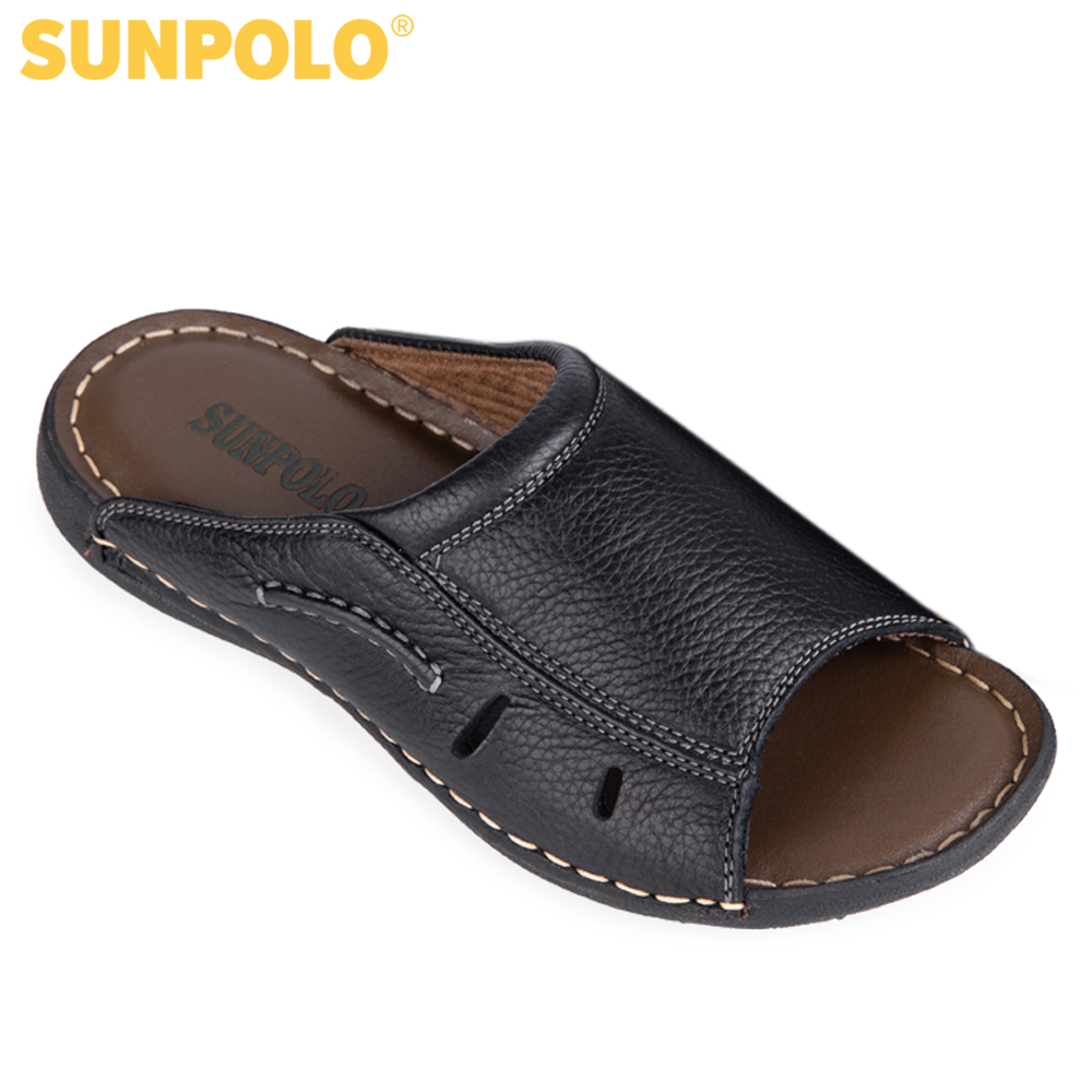 Dép nam quai ngang da bò cao cấp đế cao su SUNPOLO DQN025