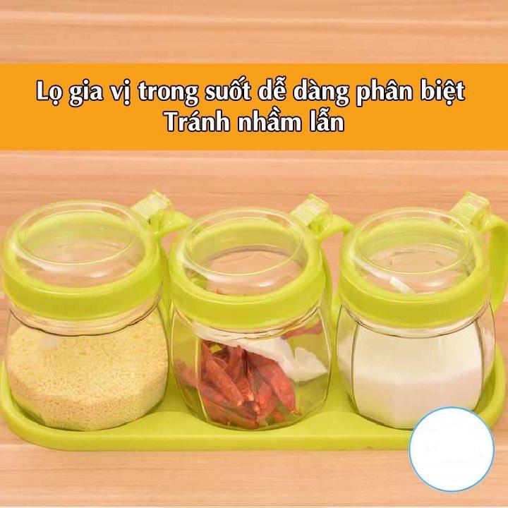 Bộ 3 lọ đựng gia vị kèm muống thìa Việt Nhật, hũ đựng gia vị có nắp hàng cao cấp TNX 2938