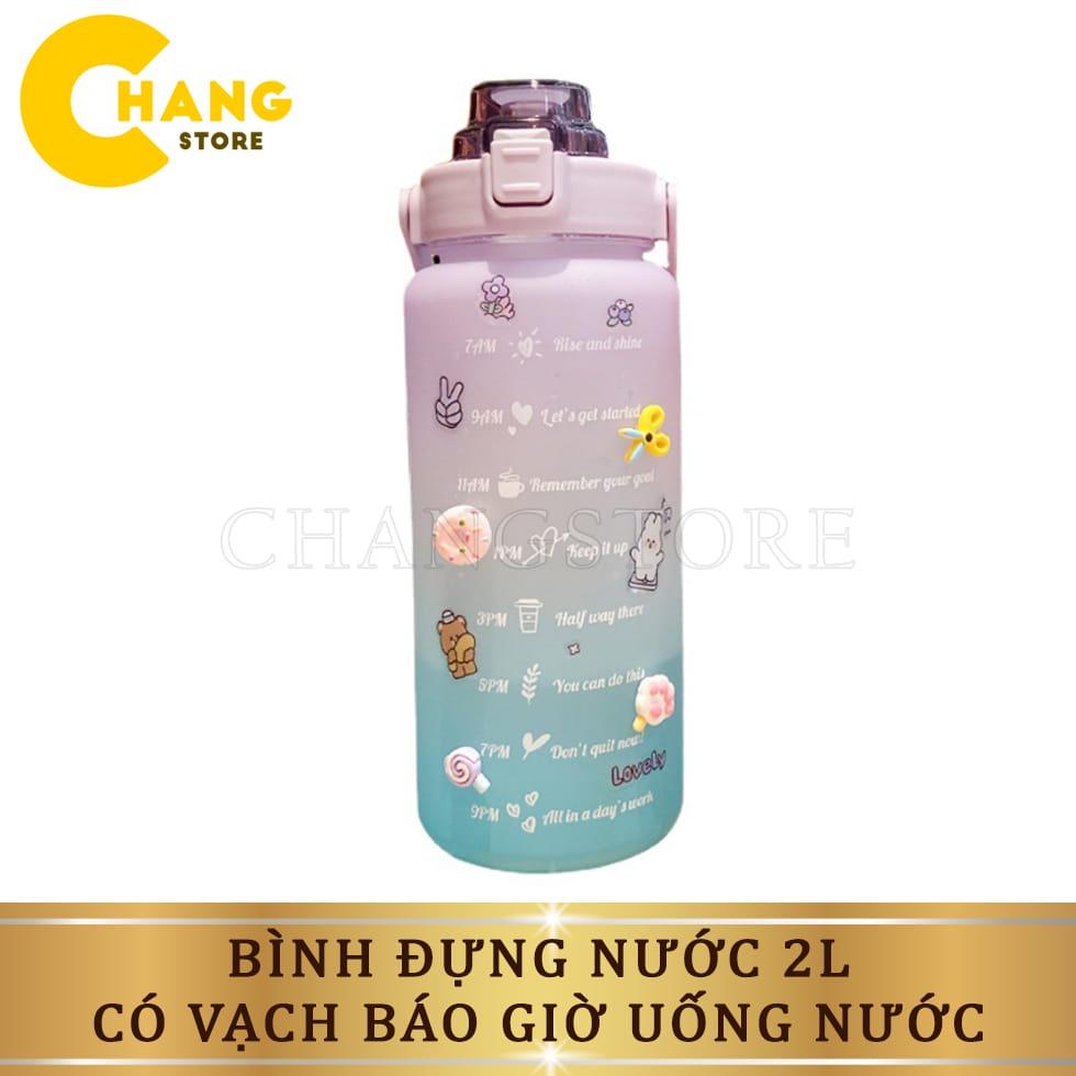 Bình Nước Kute Có Vạch Báo Giờ Uống , Bình Đựng Nước 2L Dễ Thương