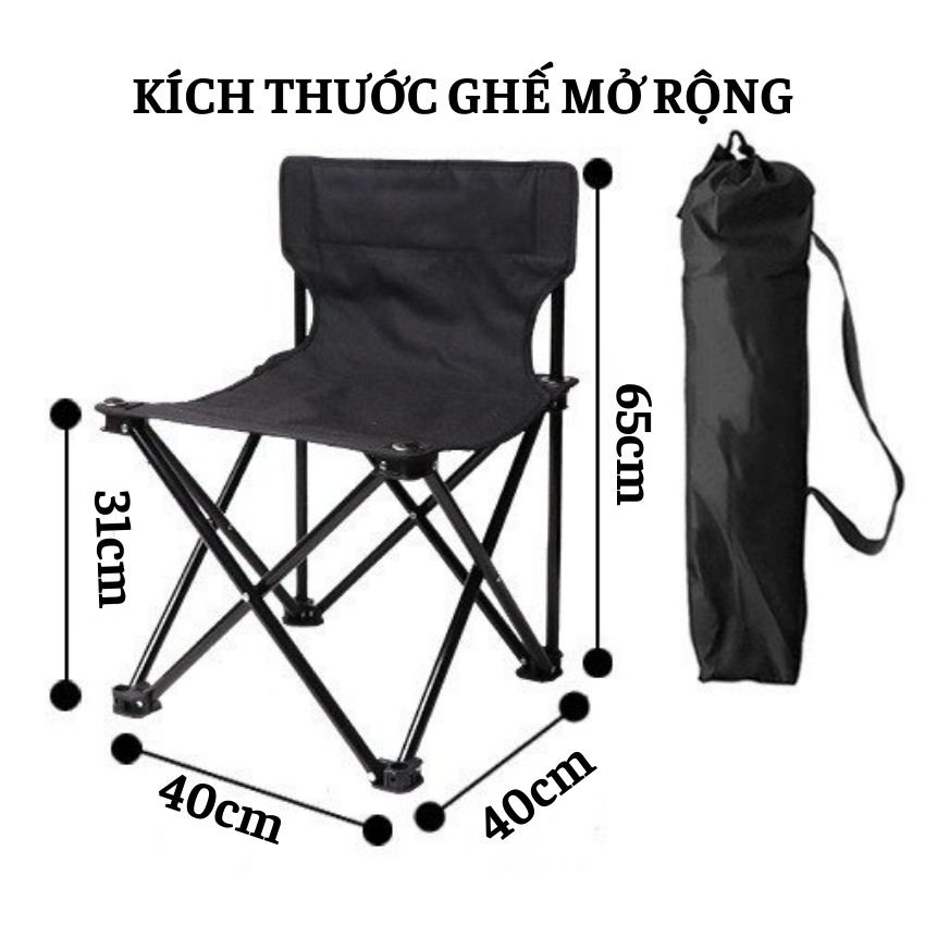 Ghế Xếp Dã Ngoại Gấp Gọn Câu Cá Cắm Trại Size Lớn Kích Thước 65X40X40 (cm) Khung Thép Sơn Tĩnh Điện