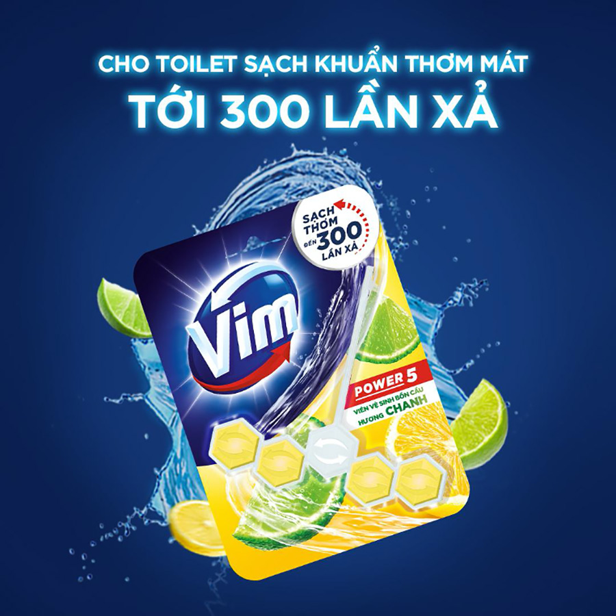 Combo 9 Viên Tẩy Bồn Cầu Vim Power 5 Sạch Khuẩn Thơm Mát (55g/viên) | Hương Chanh