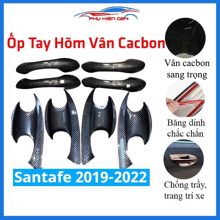 Ốp tay hõm Santafe 2019-2022 vân carbon/mạ crom chống trầy bảo vệ cửa xe ô tô