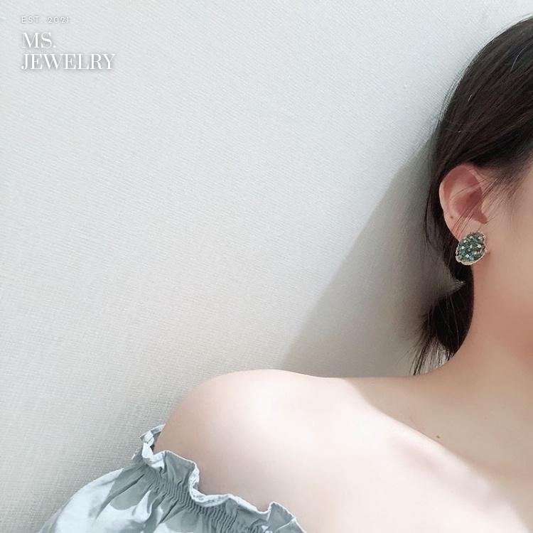 Khuyên Tai Nụ Ms Jewelry Handmade Phong Cách Hàn Quốc Sang Trọng Tông Xanh Lá U16