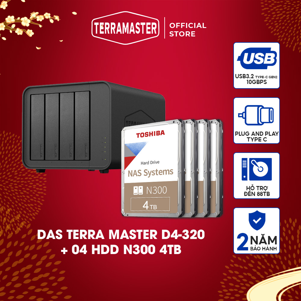 Bộ Thiết bị lưu trữ DAS TerraMaster D4-320+N300 Hàng chính hãng
