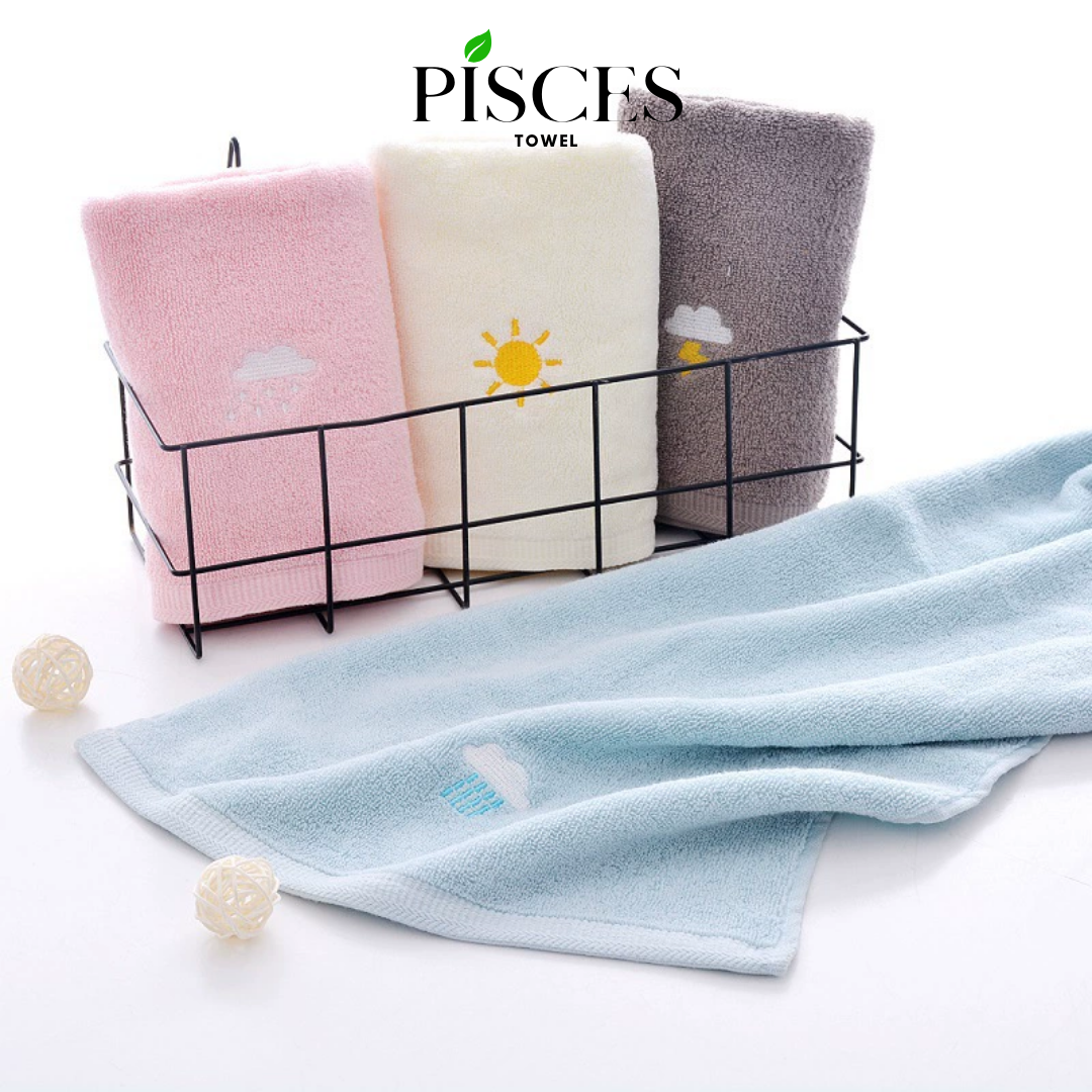 Khăn Mặt PISCES TOWEL 35x75cm Thêu Hình Thời Tiết Cotton Mềm Mại, Khăn Spa Yoga Gym Thể Thao Thấm Hút Mồ Hôi - Nâu, Nâu