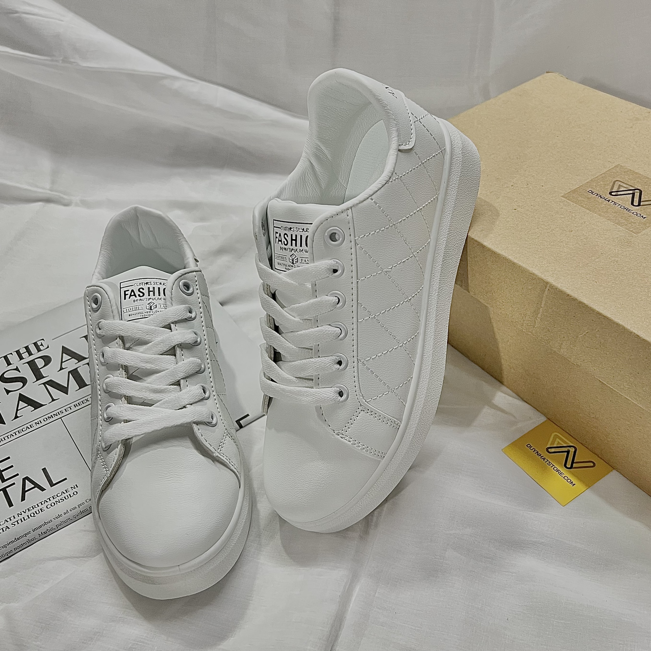 Giày Thể Thao Nữ Màu Full Trắng Hết Phối Chỉ Trơn Ô Duy Nhật Store Xinh Sang Bonsai Uzzang Đẹp Cao 2cm Êm Sneaker Bata
