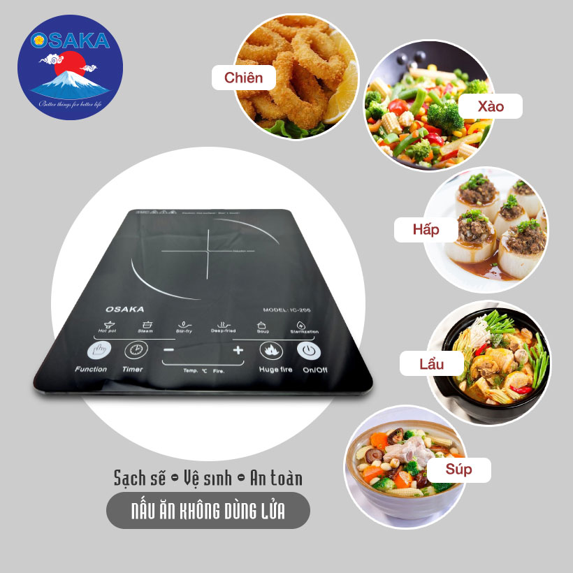 Bếp điện từ cảm ứng Osaka IC-206 kính pha lê cường lực - Hàng chính hãng