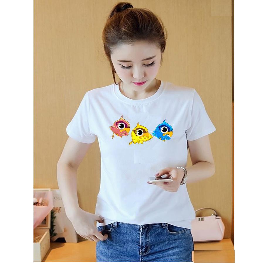 Áo thun nữ in hình 3 con chim form rộng hàn quốc vải dày mịn