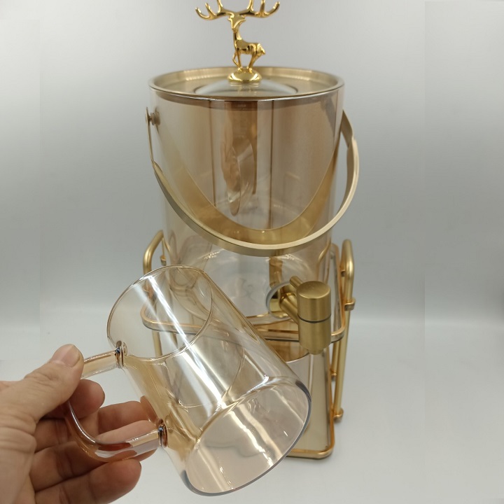 Bình Nước Thuỷ Tinh Borosilicate Hình Hươu Kèm 4 Cốc Và Giá Đỡ Mạ Vàng , Sang Trọng Tinh Tế, Decor nhà cửa