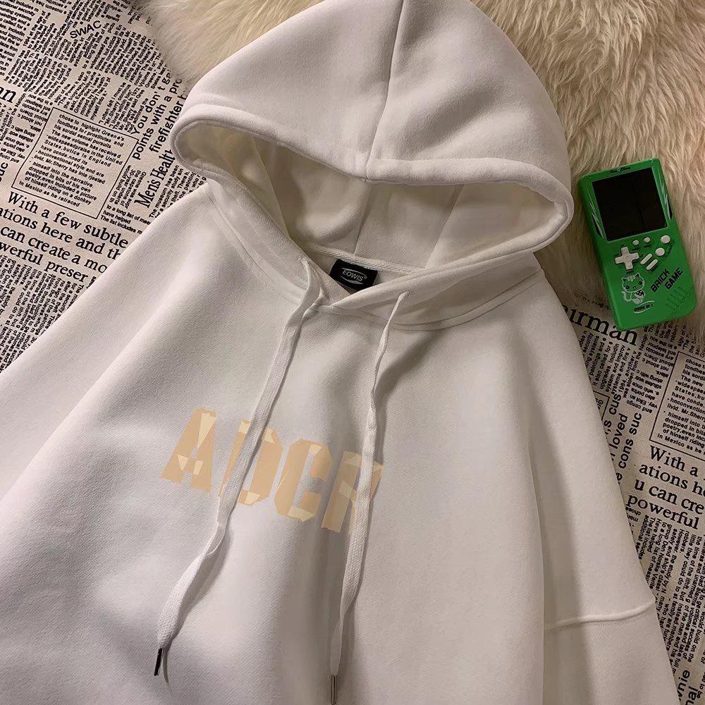 Áo Hoodie Nhung Cổ Tròn Dài Tay Dáng Rộng In Chữ Phong Cách Hip hop Mỹ Thời Trang Thu Đông Dành Cho Nam M-8XL