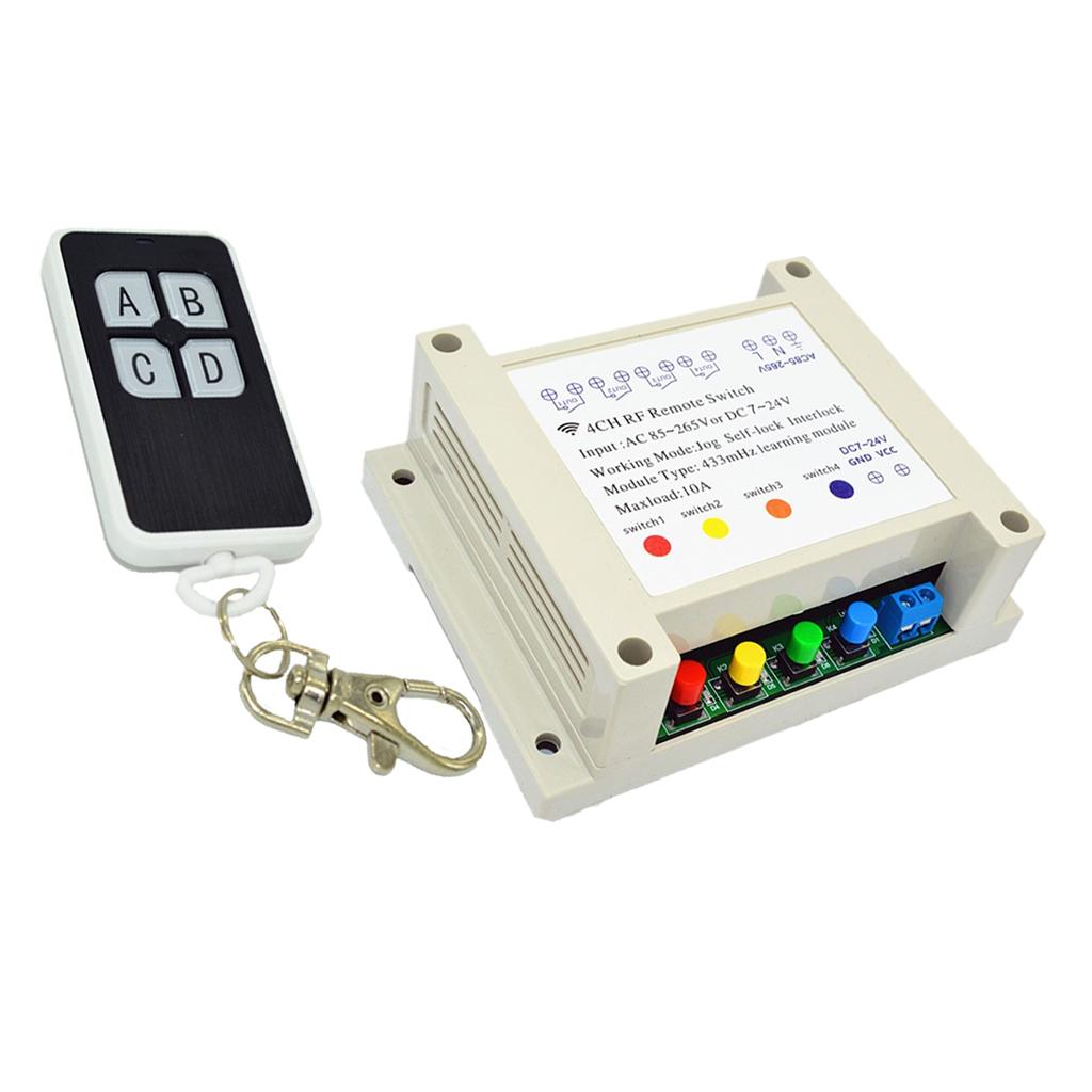 DC 7-28V 4CH RF 4 Relay Wireless Remote Control Garage Door Light Switch 433Mhz Relay Receiver With Wireless