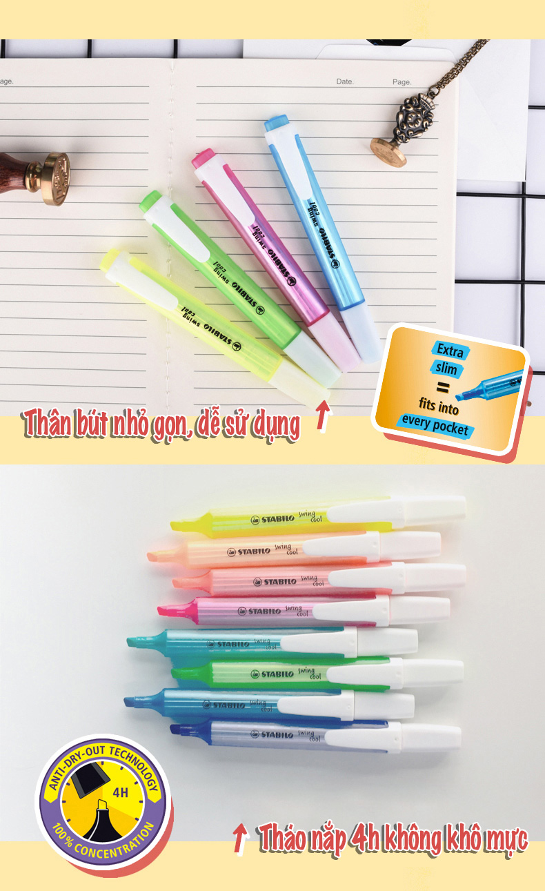 Set bút Dạ quang STABILO swing cool 275 - vàng+hồng (HL275-C2C)