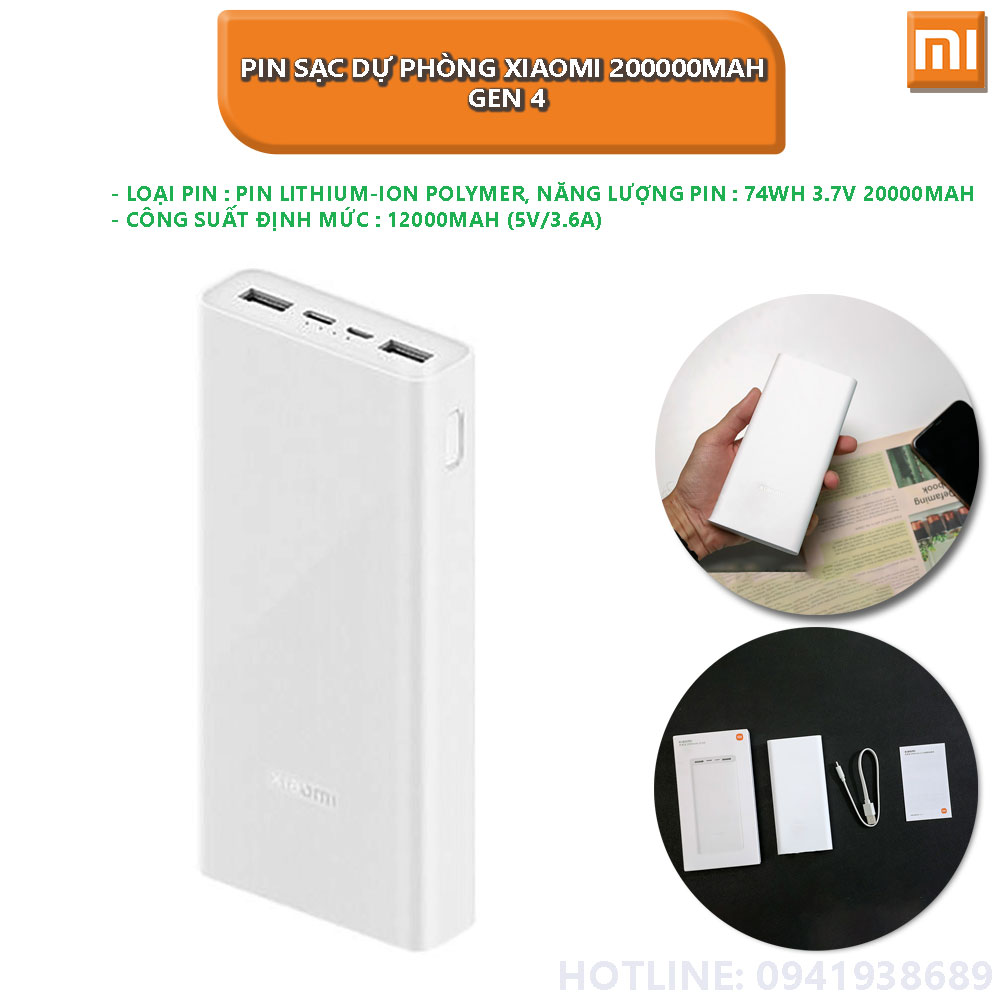 Pin sạc dự phòng xiaomi 200000mah gen 4 22.5W model PB2022ZM - Hàng nhập khẩu