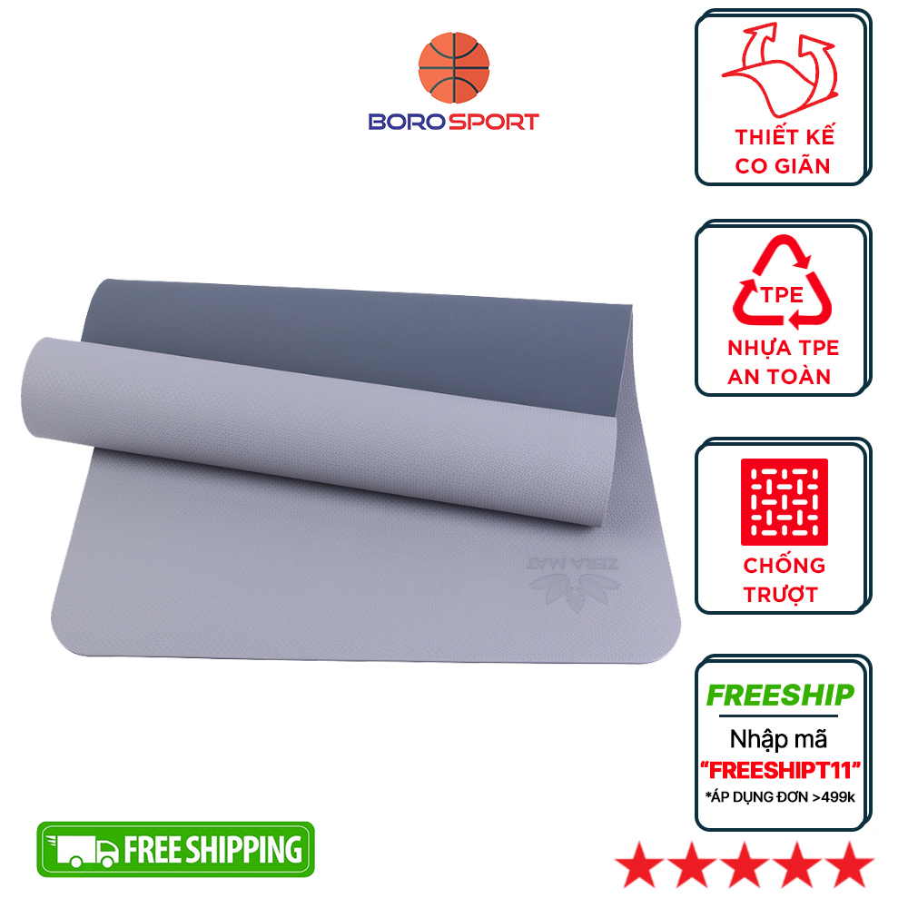 Thảm Yoga Premium Zera YESURE 8mm 2 Lớp Màu Xám