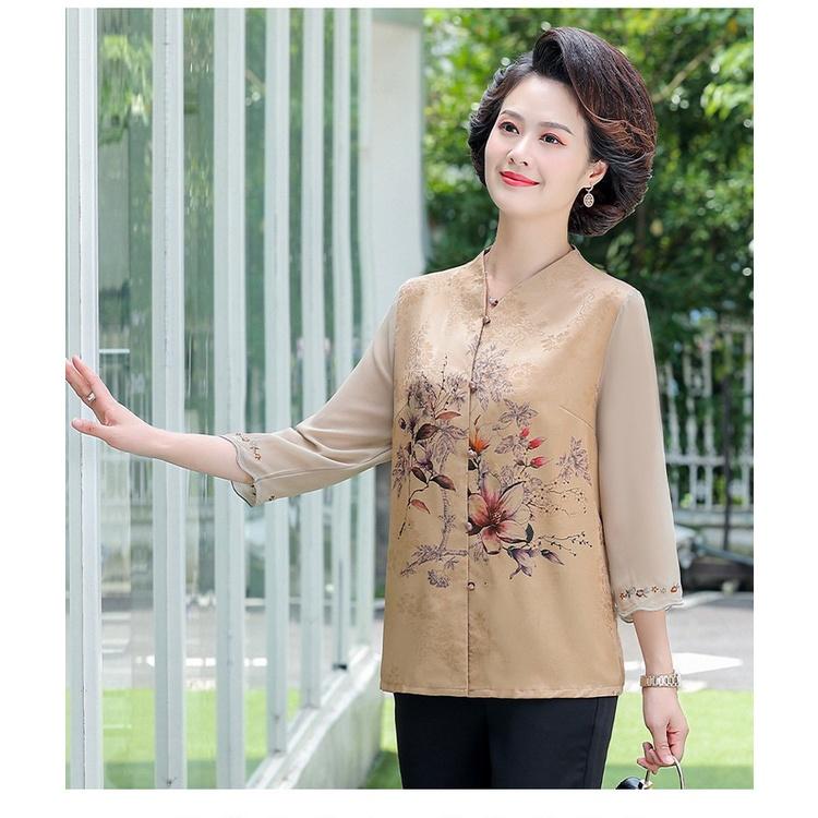 Áo sơ mi  nữ trung niên cao cấp cho mẹ  cho bà, hoa thược dược mới loại 1_A470