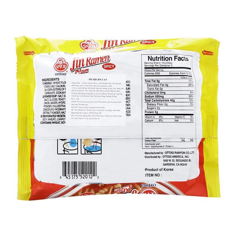 Thùng 20 gói mì Jin Ramen cay Ottogi 120g