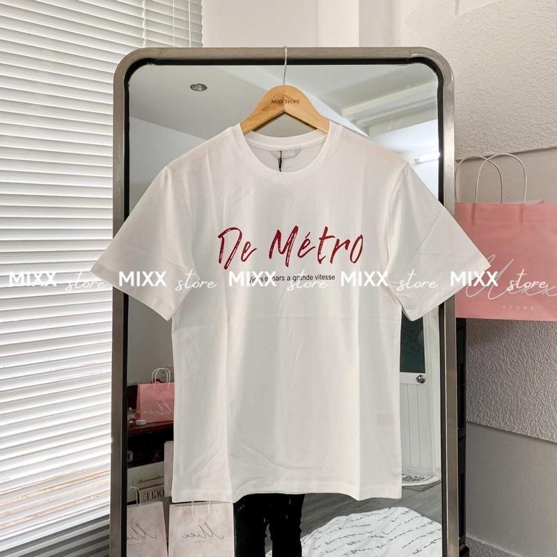 Áo thun nữ in chữ đỏ chất cotton phom suông rộng trẻ trung