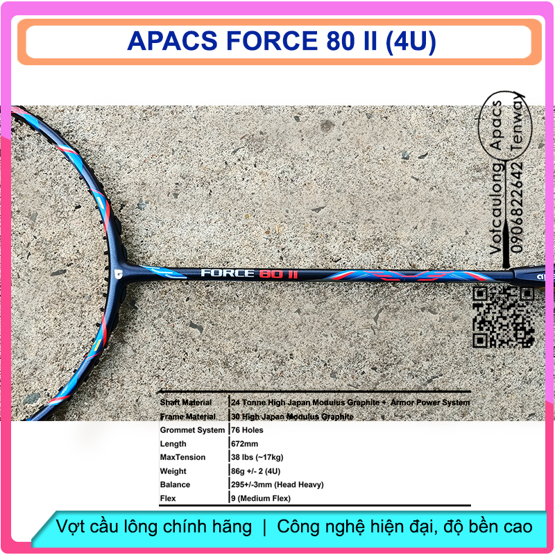 [Vợt cầu lông Apacs Force 80 II- 4U] – Vợt chuyên công, thân trợ lực, gen Quad Power System[Vợt cầu lông Apacs Force 80 II- 4U] – Vợt chuyên công, thân trợ lực, gen Quad Power System