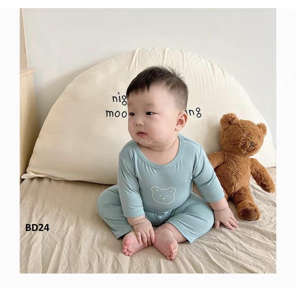 Bộ dài tay chất thun lạnh- Bộ dài tay  cạp cao in họa tiết gấu cho bé  BD24