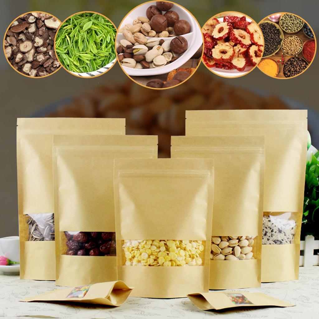 Túi Giấy 50x Đứng Lên Túi đựng Thực Phẩm Khóa Zip Bao Bì W / Window