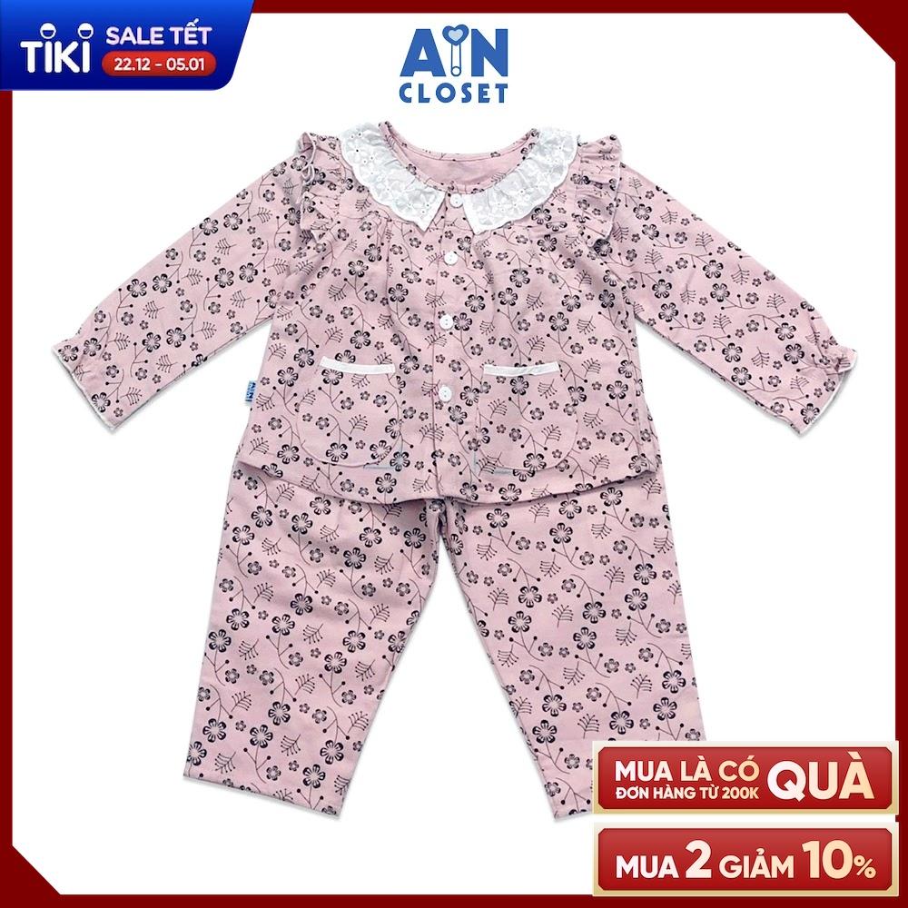 Bộ quần áo dài bé gái họa tiết Hoa hải đường đen nền hồng cotton - AICDBGT9AIKY - AIN Closet