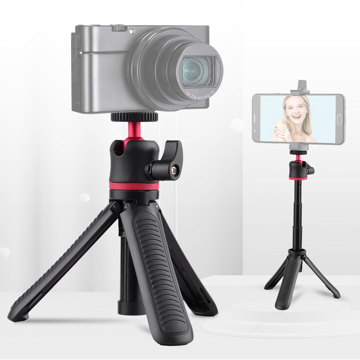 Mini Extendable Desktop Tripod Stand Handheld Selfie Bracket with Flexible Ballhead 1/4 Inch Screw Mount for Travel