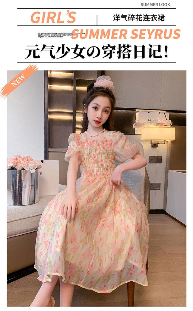 DONGSHOP HOT Cô gái váy mùa hè phong cách phương Tây 2023 Big Boy váy mùa hè chiffon đầm mùa hè cô gái mảnh hoa công chúa váy