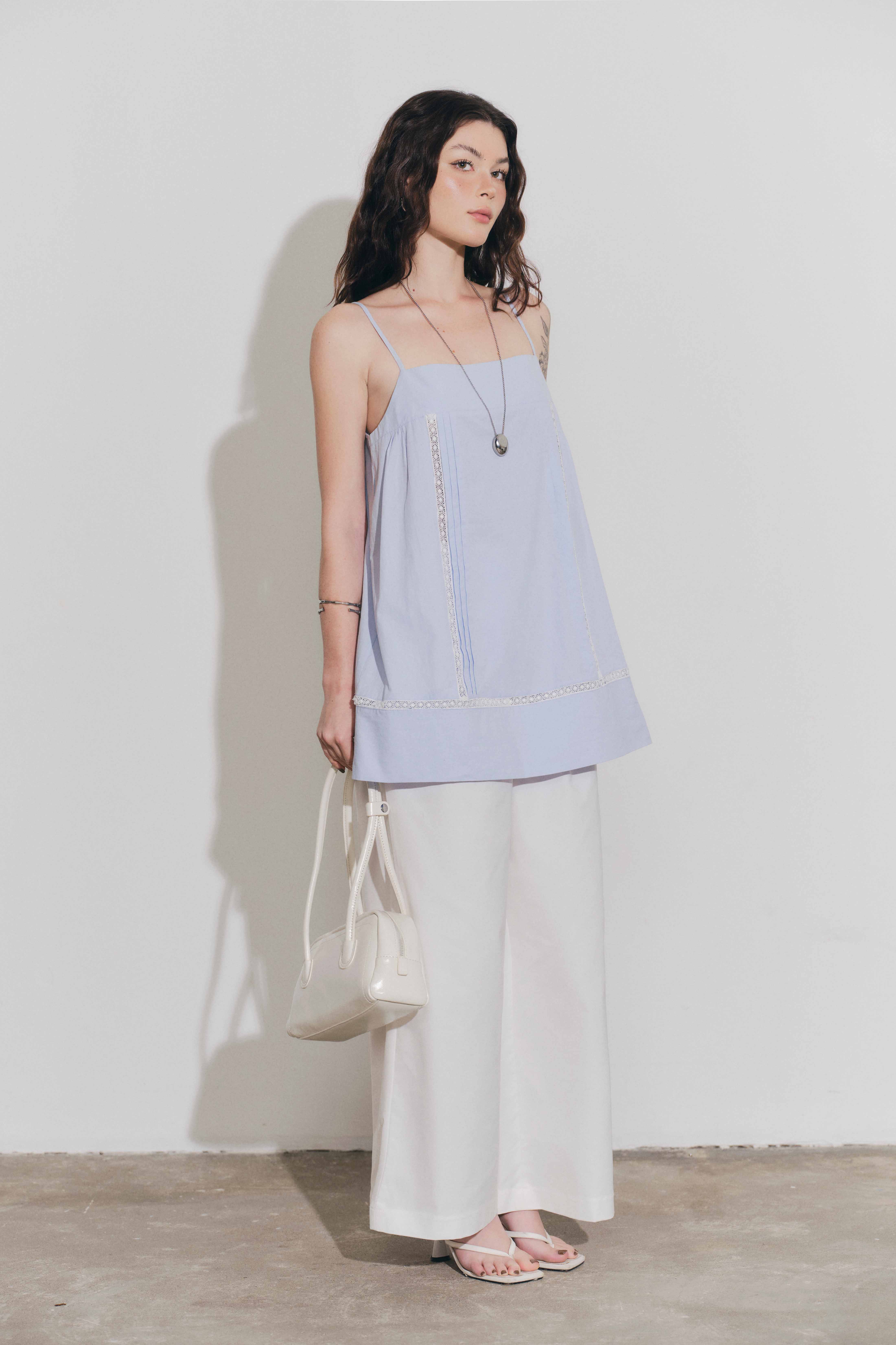 DOTTIE - Áo hai dây phối ren - Xanh biển - T1134