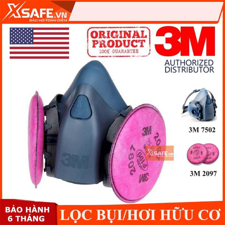 Bộ mặt nạ phòng độc 3M 7502 - Mặt nạ chống bụi - chống hơi độc -khí hàn cắt đúc kim loại (3m 7502 + 3M 2097)