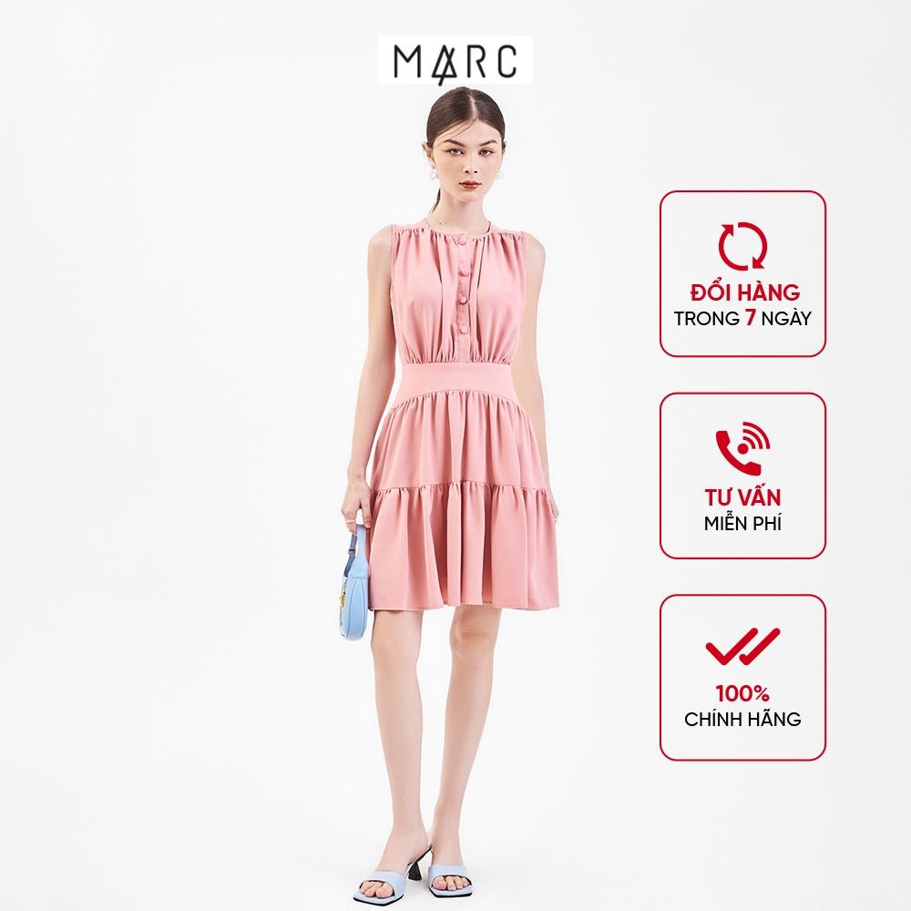 Đầm nữ MARC FASHION cổ tròn sát nách đính nút 2 tầng CBVH069922