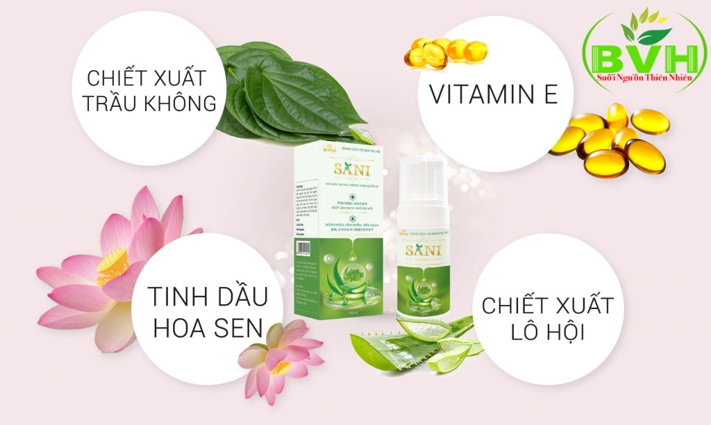 Dung Dịch Vệ Sinh Phụ Nữ SaNi Chiết xuất từ lá trầu không 100ml