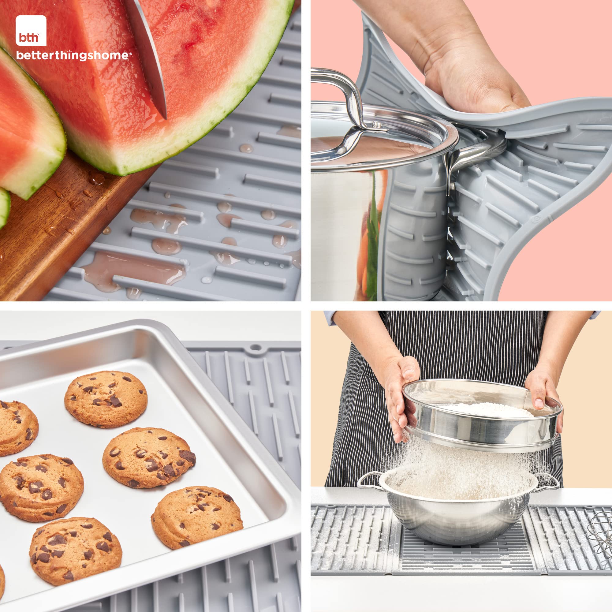 Thảm Silicon làm khô bát đĩa gấp ba lần cho quầy bếp Food Safe Dish Drying Mat