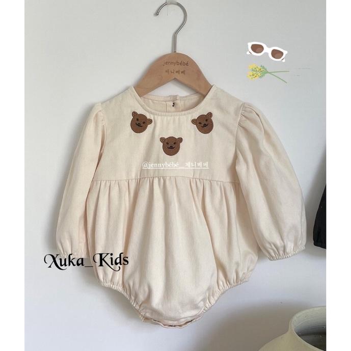 Bodysuit Dài Tay Thêu Gấu Nâu Cho Bé Gái 0-2 Tuổi Cực Đẹp Hãng Jennybebe Quảng Châu Cao Cấp