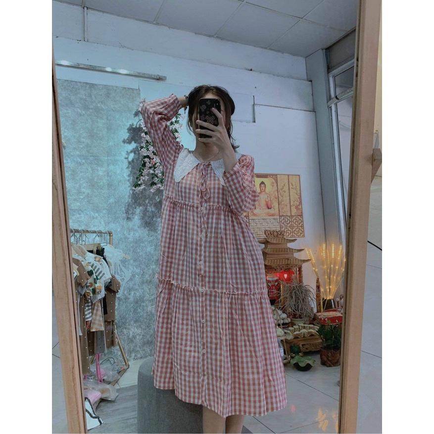 VÁY BẦU CÔNG SỞ HÀNG THIẾT KẾ - ĐẦM BẦU THU ĐÔNG DÁNG SUÔNG RỘNG DÀI TAY CỔ BÈO TRẮNG FREE SIZE