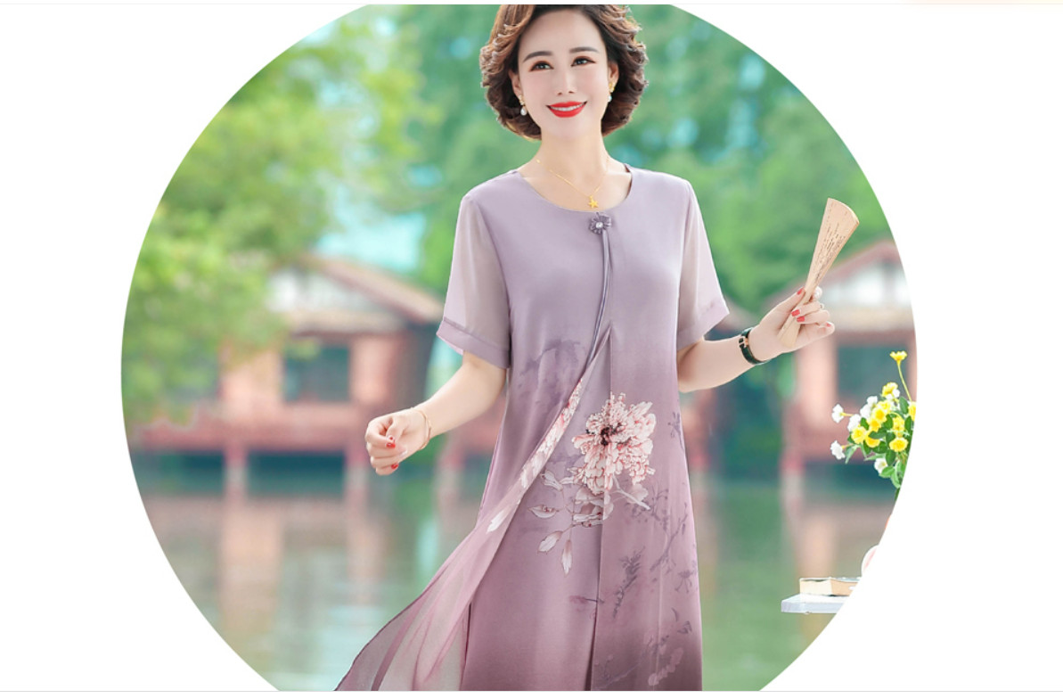 Hình ảnh Đầm Hoa Trung Niên Mềm Đẹp Sang Trọng VH22 - Hàng Quảng Châu Cao Cấp